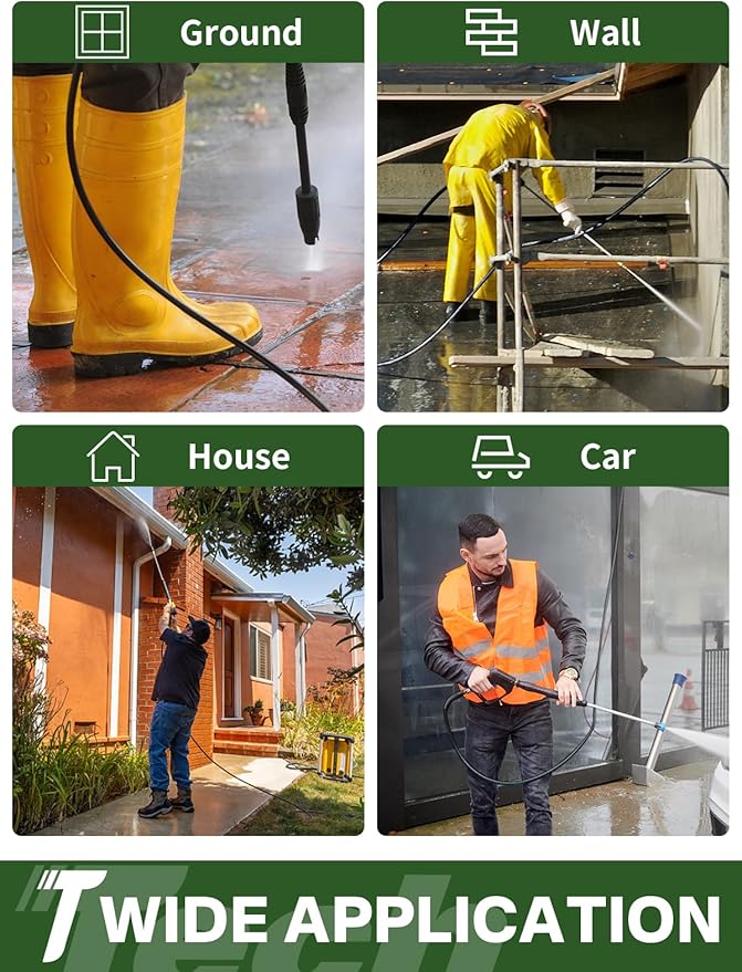 3/8" 4800PSI Pressure Washer Hose 150FT with Swivel Quick Connect for Cold/Hot Water Max 248°F, Kink Resistant Steel Wire Braided, Wear Resistant Power Washer Hose with M22 14mm Adapter