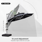 PURPLE LEAF 10ft Solar powered LED Patio Umbrella Outdoor Round Umbrellas Large Cantilever Umbrella with LED lights Windproof Offset Heavy Duty Sun Umbrellas for Garden Deck Pool Patio, Grey