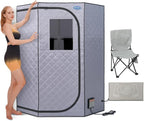 Portable Full Size Infrared Sauna for Home,Pentagonal Size Far Infrared Sauna,One Person Sauna Tent with Heating Foot Pad, Portable Chair, (L38 x W38 x H63, Grey)