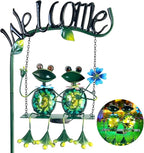 HONGLAND Outdoor Garden Solar Lights,Frog Swing Garden Decor,Frog Decorative Stake with Welcome Sign for Landscape Patio Yard (48 inch)
