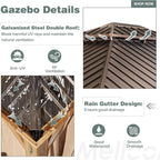 MELLCOM 12'x14' Wood Looking Hardtop Gazebo, Aluminum Frame and Galvanized Steel Double Roof, Metal Outdoor Gazebo with Curtains and Nettings for Deck Backyard and Patio