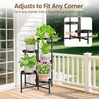 LASZOLA 5 Tiered Folding Plant Stand Indoor for Multiple Large Planter, Tall Heavy Duty Adjustable Rack with Rust Proof 10 Inch Wide Tray, Sturdy Vertical Tree Organizer for Narrow Inside Floor, Black