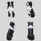 Border Collie Outdoor Dog Statue with Reversible “Welcome/ON Patrol” Plaque and Solar Path Lantern, Black & White Sitting Herding Dog Yard Accent