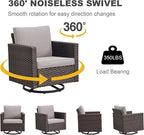 Wicker Outdoor Swivel Chairs Set of 4 with Fire Pit Table, 5 Pieces Patio Furniture Set with Fire Pit Table for Yard, Deck, Garden, Brown/Beige