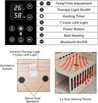 1-Person Home Infrared Dry Sauna Cabin 1600W/110V – Canadian Hemlock Wood, Tempered Glass Door, Red-Light Therapy & Bluetooth Speaker, Easy DIY Assembly, Size 37.1″×35.8″×74″