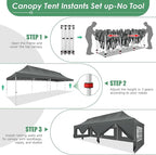 COBIZI 10x30 Pop Up Canopy Party Tents for Parties Waterproof Outdoor Event Shelter with 8 Sidewalls Camping Commercial Wedding Portable Easy to Set up Gazebo Tent for Backyard, Grey