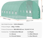VEVOR Walk-in Tunnel Greenhouse, 19.4x9.7x7.4 ft Hoop House Greenhouse Tunnel, Plant Hot House with Galvanized Steel Frame, Green PE Cover, Swing Door and 12 Roll-up Windows for Outdoor