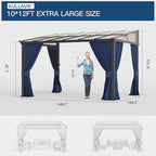 Kullavik 10' × 12' Hardtop Gazebo for Patio,Wall-Mounted Lean to Gazebo Pergola with Sloping Roof and Durable Aluminum Frame,Large Heavy Duty Awnings for Decks,Backyard,NavyBlue