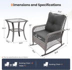 UDPATIO 3 Piece Patio Furniture Set, Wicker Rocking Bistro Set with 2 Rockers, 1 Side Table and 4‘’ Thick Cushions for Backyard, Porch, Balcony, Poolside, Porch, Balcony, Poolside, Grey