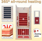 1 Person Infrared Sauna, Hemlock Wooden Indoor Far Infrared Side-Opening Sauna Room,Home Dry Sauna with 6 Infrared Heating Panels Tempered Glass Door,Bluetooth Speakers 7 Chromotherapy Lights（1350W）