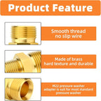 GASHER 2Pcs Brass M22 Pressure Washer Fitting,M22-14mm Male x 3/8"NPT Male Thread Fittings,For Pressure Washer Hose