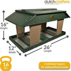 DutchCrafters Poly Post Mount Extra Large Double Hopper Bird Feeder, Outdoor Wild Bird Feeder for Outside, USA Amish Made (Turf Green & Weatherwood)