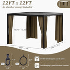 Gazebo Universal Replacement Privacy Curtain,12'×12' Gazebo Outdoor Waterproof Curtains, 4-Panels Sidewall Curtains with Double Zipper for Patio Canopy, Garden and Backyard (Curtain Only)
