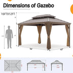 12' x 16' Outdoor Hardtop Gazebo Aluminum Frame with Double Metal Roof, Canopy Netting, Curtain, Patio Permanent Galvanized Steel Gazebo for Backyard, Garden, Party, Deck, Lawn