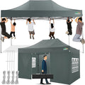 COBIZI 10x15 Pop up Canopy Tent 10x15 Canopy with 4 Sidewalls Waterproof Heavy Duty Commercial Canopy for Parties Outdoor Garden Gazebo Tent, Carry Bag(10x15ft, Gray)