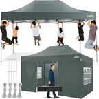 COBIZI 10x15 Pop up Canopy Tent 10x15 Canopy with 4 Sidewalls Waterproof Heavy Duty Commercial Canopy for Parties Outdoor Garden Gazebo Tent, Carry Bag(10x15ft, Gray)