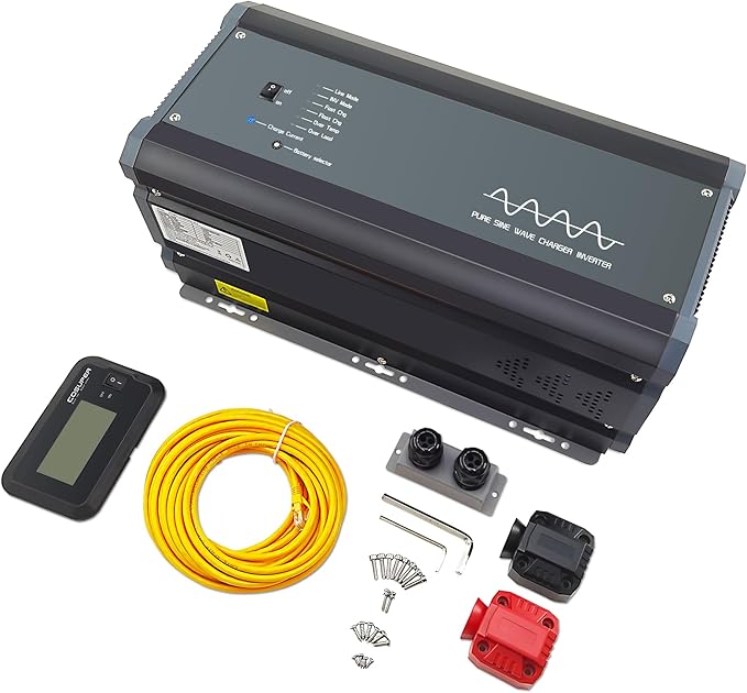 Soyond 2000W Pure Sine Wave Inverter Charger, 12V DC to 120V AC Surge 6000W, with 50A Battery AC Charger, Power Inverter w/LCD Remote Panel for RV, Boat,Truck, Compatible with Lifepo4 Battery
