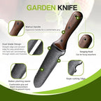 Gracfulcub Hori Hori Garden Knife with Sheath – 7" Full-Tang Stainless Steel Blade, Walnut Wood Handle, Dual Edge Weeding & Digging Tool for Gardening, Transplanting & Camping