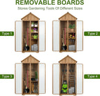Wood & Metal Outdoor Storage Cabinet with Waterproof Roof, Garden Tool Shed with 6 T-Hinge, 4 Reinforced feet with Metal Brackets and 6 Adjustable feet, 3 Removable Shelves, 13.2X 31x 67IN