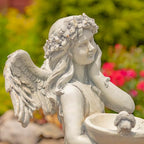 Zaer Ltd. 39" Tall Magnesium Angel Statue Figurines for Outdoor and Indoor Use (Holding a Birdbath Jazmin, Antique White)