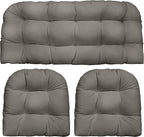 RSH DECOR: 3-Piece Wicker Tufted Cushion Set | 41” x 19" & 19" x 19" | All-Weather Spun Fabric | Water Resistant | Outdoor Loveseat & U-Shape Cushions for Patio Furniture | Charcoal Grey (Gray)