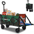 Collapsible Tailgate Wagon with Wheels, Compact Size Folding Utility Cart, 380LBS Capacity for Garden, Grocery, Beach, Camping – Portable Heavy Duty Cart(Army Green)