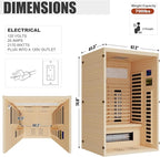 MEISSALIVVE Full Spectrum Sauna for Home, 1~2 Person Indoor Infrared Sauna Room with 10 Minutes Warm-up Heate, Canadian Hemlock Wood Home Infrared Sauna with Bluetooth and Tempered Glass