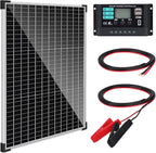 Solar Panel Kit 50W with 10A Charge Controller Monocrystalline Solar Panel Kit with Extension Cable for Car Roof RV Marine Rooftop Farm Battery and Other Off-Grid Applications