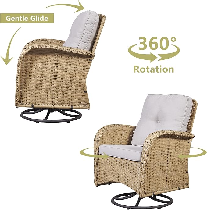 HUMMUH 5-Piece Patio Furniture Wicker Outdoor Conversation Set,All-Weather Rattan Swivel Chairs Bistro Set with Loveseat Coffee Table for Backyard,Poolside,Deck (Yellow/Beige)