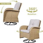 HUMMUH Swivel Patio Chair 3 Piece PE Wicker Patio Furniture Set with Rocking Chairs and Side Table Outdoor Bistro Set for Porch,Garden,Deck,Poolside