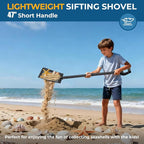 Beach Sifter Sand Scoop for Treasure Hunting, 47" Adjustable Metal Sand Sifter Shovel with Comfort Grip for Kids & Adults, High Sides for Shells & Relics