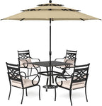 Sophia & William Patio Dining Set with Umbrella 6 Pieces, Outdoor Table and Chairs with 10ft Patio Beige Umbrella(No Base), Weather-Resistant for Garden, Backyard, Lawn, Balcony