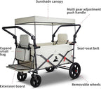 Foldable Wagon with Canopy - Collapsible Utility Cart with 2 Seats & Belts, Adjustable Handle, Expandable Front for Camping, Picnic, Shopping (Beige)