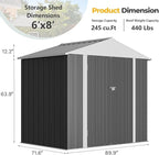 Furniwell 6x8 FT Outdoor Storage Shed, Metal Garden Sheds Outdoor Storage House with Single Lockable Door for Backyard Patio Lawn, Gray