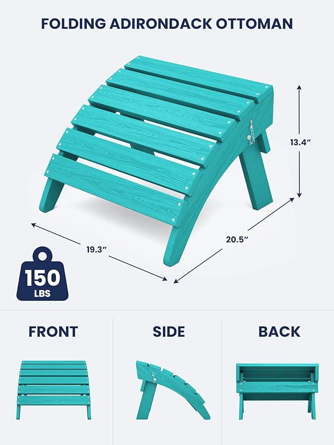 KINGYES Folding Adirondack Ottomans Set of 2 for Adirondack Chair, Aruba