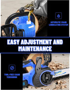 AZZUNO 12 Inch Electric Chainsaw Cordless With Tool-Free Chain Tensioning and Auto Lubrication, Brushless Battery Powered Chain Saw Kit For Tree&Wood Cutting,Battery and Charger Included.