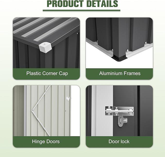 6x4 Ft Metal Outdoor Storage Shed with Window & Floor Base, 0.25mm Galvanized Steel Metal Garden Shed Waterproof with Lockable Door for Backyard, Patio, Garden, Dark Grey