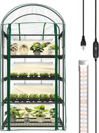 Bstrip Indoor Greenhouse with Grow Light, 4-Tier Mini Green House, 4Pcs Grow Lights for Indoor Plants with Timer, Zippered PVC Grow Tent with Airflow Windows, Indoor Greenhouse Cabinet 35x19.3x63in