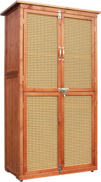 60 Inches Outdoor Storage Shed, Wood Shed with Rattan Indoor Storage Cabinet with Floor, Adjustable Shelves for Patio, Garden,Lawn and Living Room, Brown