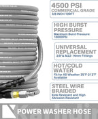 Pressure Washer Hose 100FT 3/8" for Cold and Hot Water 212°F, with Swivel Quick Connect, 4500PSI Kink Resistant Grade Steel Wire Braided, Power Washer Hose With 2pcs M22-14mm Adapter
