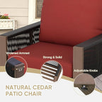 COOS BAY Natural Cedar Wood Patio Chair with Cushions, Durable Outdoor Furniture, Patio Dining Armchair for Deck, Porch, or Garden, 1 Piece, Brownish/Red