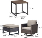 Rilyson Wicker Outdoor Patio Furniture Set - 5 Piece Patio Conversation Set with 2 Swivel Rocker Chairs,2 Rattan Ottoman and 1 Metal Side Table for Outside Porch Deck Backyard Garden(Brown/Grey)