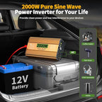 2000 Watt Inverter 12V DC to 110V/120V AC, Pure Sine Wave Inverter for Truck/RV/Home/Solar/Off-Grid, Surge 4000W Pure Sine Power with 2 AC Sockets, 5V 3.4A USB, Digital Display, Remote Controller