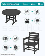 SERWALL 5-Piece Outdoor Round Dining Sets, HDPE Patio Table and Chairs Furniture Set, 45" Round Dining Table and 4 Dining Chairs, Black