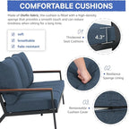 Soleil Jardin Aluminum Patio Furniture 3-Seater Couch, Outdoor 3 Seats Sofa with FSC Certified Solid Wood Top, Outdoor Conversation Set 3 Seater Deep Seating w/Removable Cushion, Denim Blue