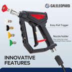Short Pressure Washer Gun,5000 PSI High Power Washer Gun with 5 Spray Nozzle Tips, 3/8" Quick Connect Plug and M22-14/15mm Fittings, Compatible with Foam Cannon, Nozzle Tips Holder