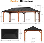 Modern Shade Tranquil Grove Wood Gazebo 12' x 24', Permanent Grill Gazebo with Galvanized Steel Hardtop Roof, Cedar Framed Wooden Pavilion for Garden, Backyard