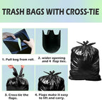 55-60 Gallon Trash Bags Heavy Duty 60 Count Bulk with 4 Innovative Flap Ties | Compatible with Rubbermaid Brute & Winco & Behrens 55-60 Gallon Round Trash Can | Tear & Leak Resistant Black