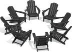 SERWALL Folding Adirondack Chair Set of 8, Adjustable Adirondack Chair with 3 Recline Positions, All Weather HDPE Outdoor Adirondack with Cup Holders, Black