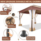 COBIZI Gazebo 12x20 Heavy Duty Gazebos with Improved Nettings Outdoor Gazebo Canopy Double Roof Patio Gazebos with Metal Steel Frame for Patio, Garden, Backyard (Khaki)